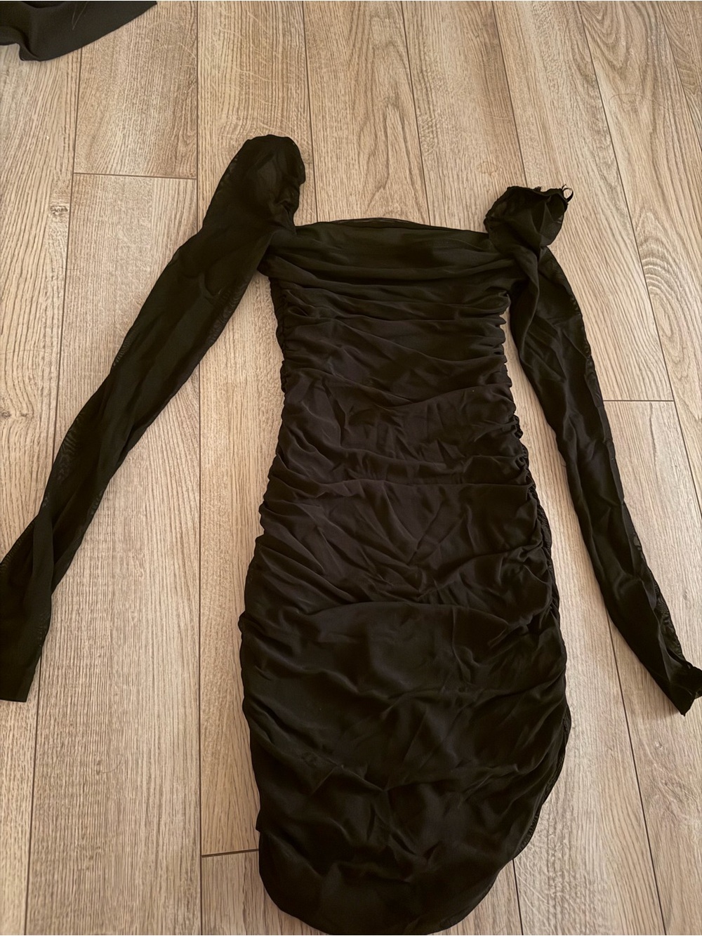 Princess Polly Black Ruched Long Sheer Sleeve Dress